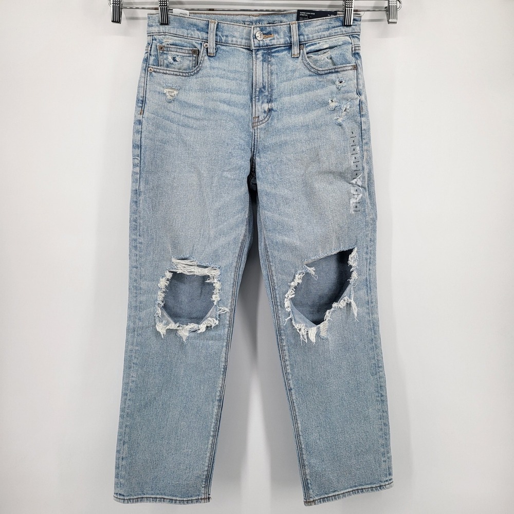 American Eagle Outfitters Womens Jeans Ankle Straight Light Wash Distressed Sz 8